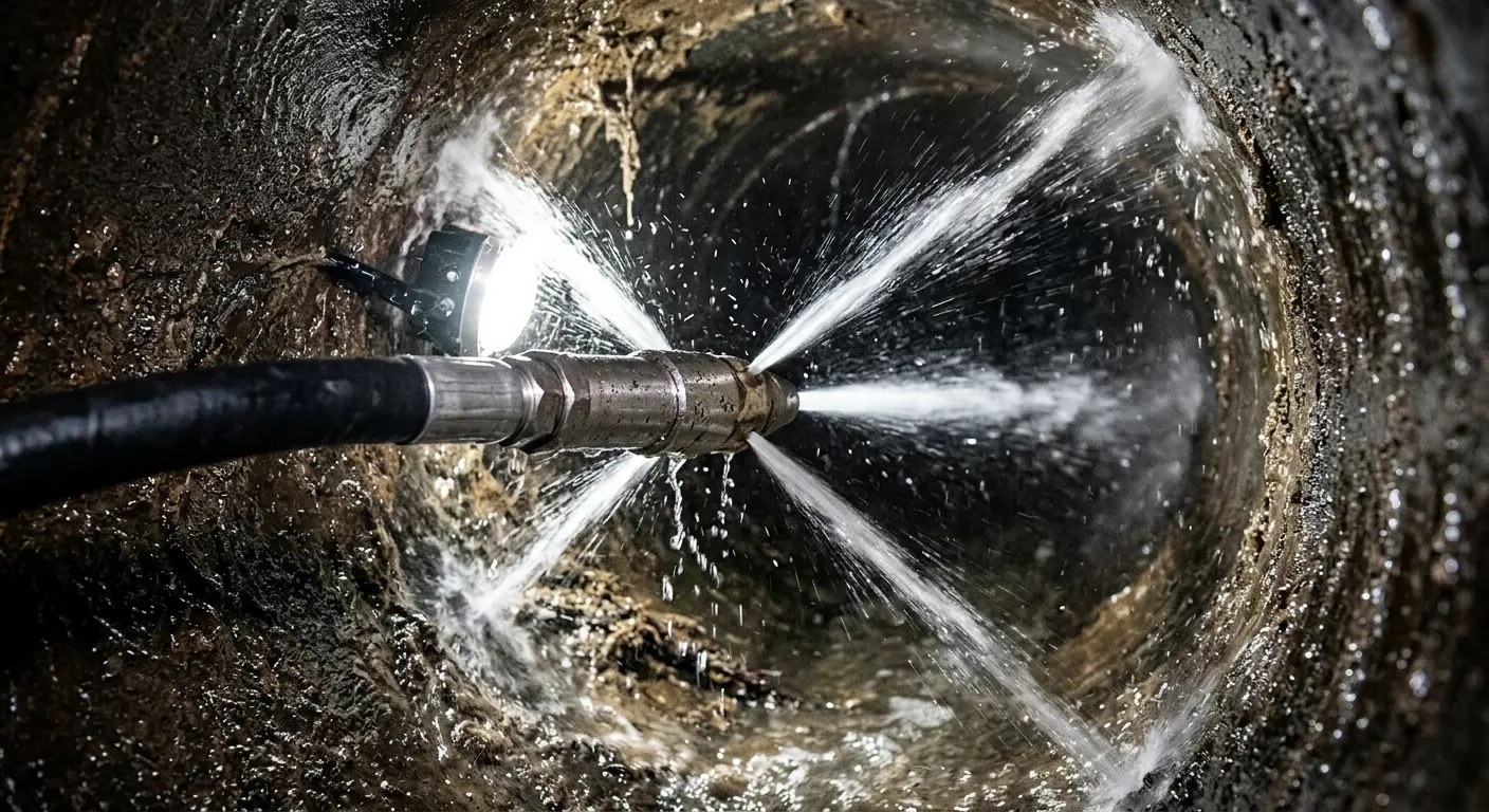 High-pressure hydro jetting nozzle cleaning sewer pipe for Sewer Cleanout in Croton-on-Hudson